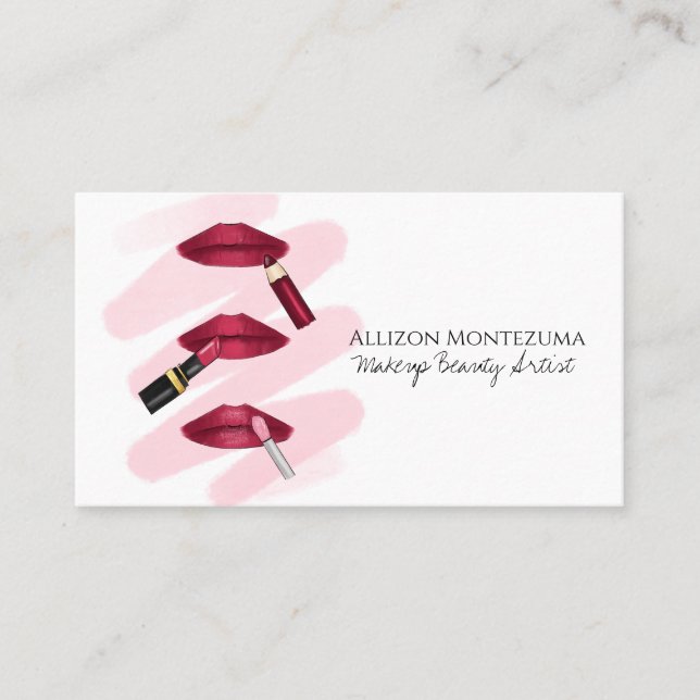 Three Lipsticks in Magenta - Lip Makeup Products  Business Card (Front)