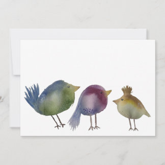 Three Little Birds, Watercolor Painting Thank You Card