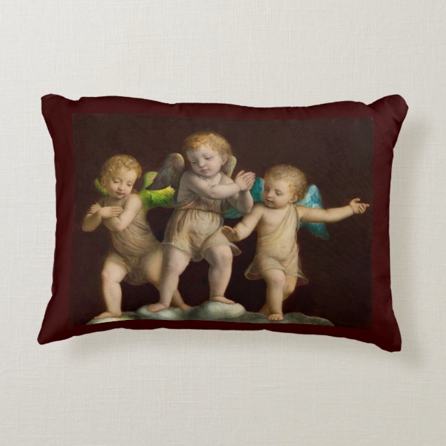 Three Little Cherubs or Angels Decorative Pillow (Back)