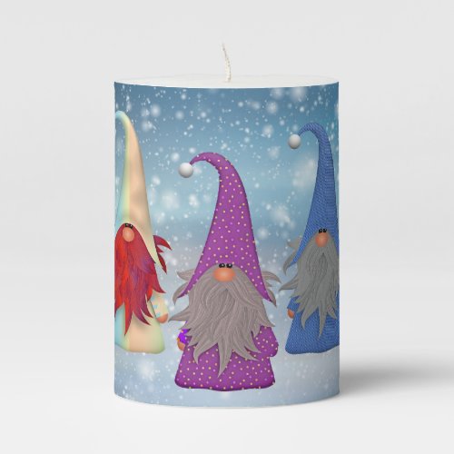 Three Little Christmas Gnomes Pillar Candle