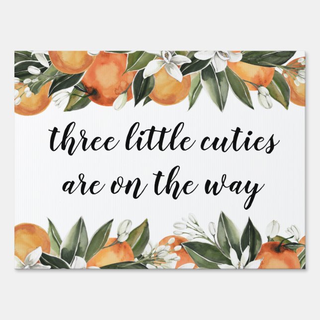 Three Little Cuties are on the Way Baby Shower Sign (Front)