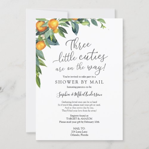 Three Little Cuties Baby Shower by Mail Invitation