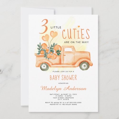 Three Little Cuties Triplets Baby Shower Invitation