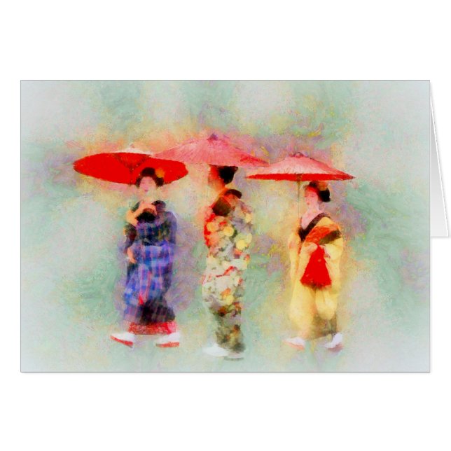 Three Little Geisha Art Greeting Card (Front Horizontal)