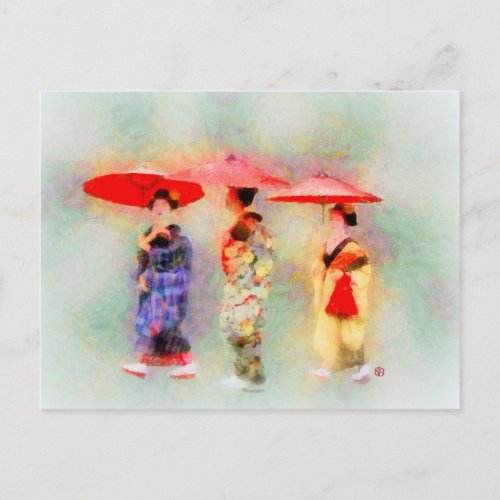 Three Little Geisha Art Postcard