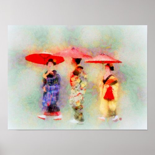 Three Little Geisha Art Poster