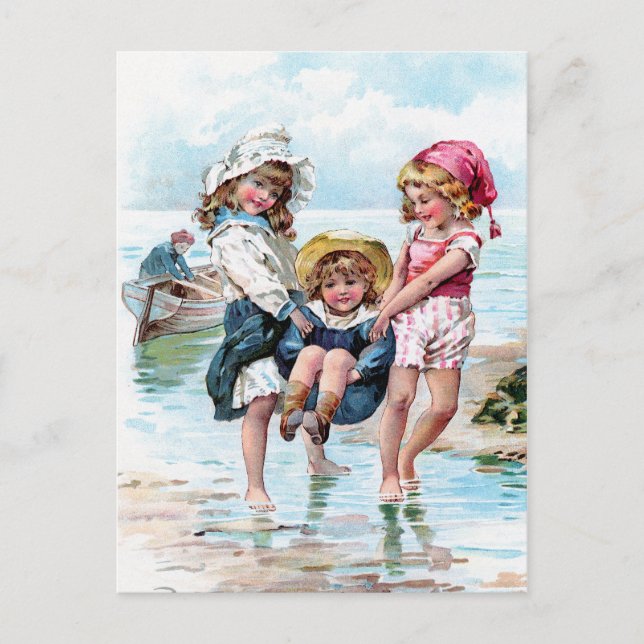 Three Little Girls Playing at the Beach Postcard (Front)