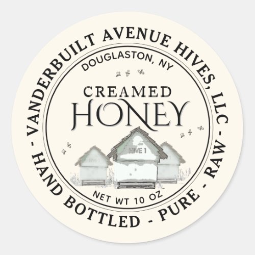 Three Little Hives CREAMED Honey Hand Bottled Raw  Classic Round Sticker