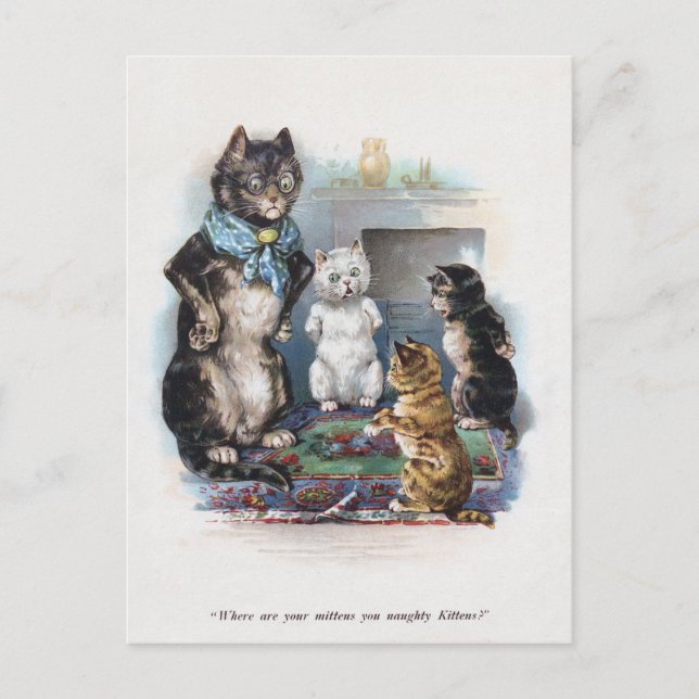 Three Little Kittens and Mother, Louis Wain Postcard (Front)