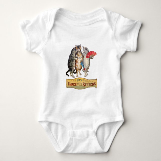 Three Little Kittens Mother Goose Illustration Baby Bodysuit (Front)