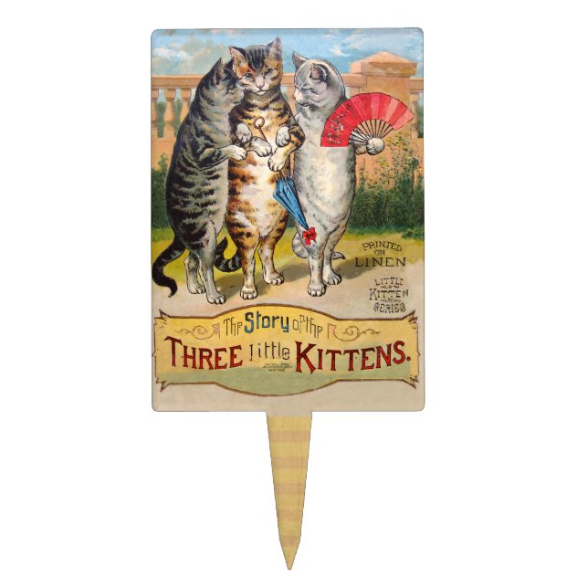 Three Little Kittens Mother Goose Illustration Cake Topper (Front)