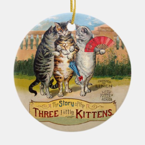 Three Little Kittens Mother Goose Illustration Ceramic Ornament