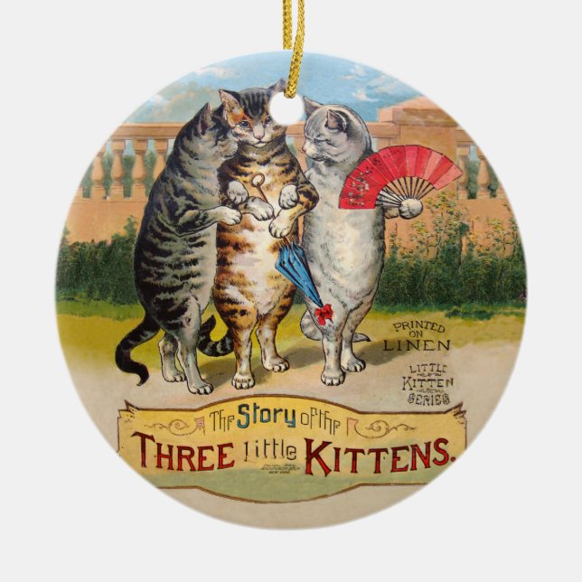 Three Little Kittens Mother Goose Illustration Ceramic Ornament (Front)