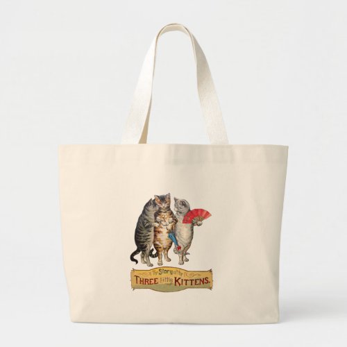 Three Little Kittens Mother Goose Illustration Large Tote Bag