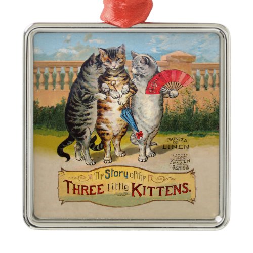 Three Little Kittens Mother Goose Illustration Metal Ornament