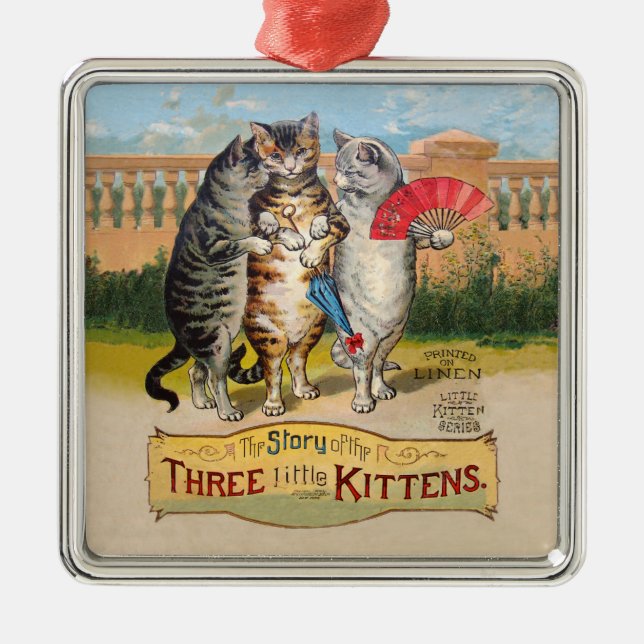 Three Little Kittens Mother Goose Illustration Metal Ornament (Front)