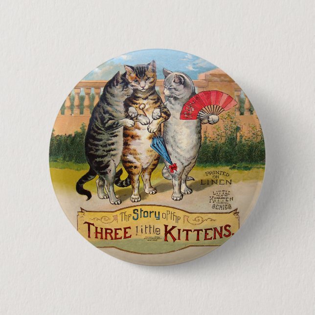 Three Little Kittens Mother Goose Illustration Pinback Button (Front)