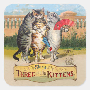 Three Little Kittens Mother Goose Illustration Square Sticker