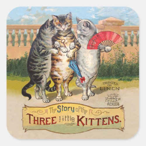 Three Little Kittens Mother Goose Illustration Square Sticker