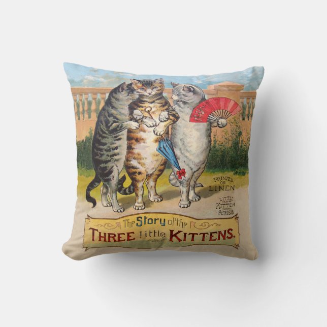 Three Little Kittens Mother Goose Illustration Throw Pillow (Front)