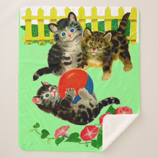 three little kittens print sherpa blanket (Front)