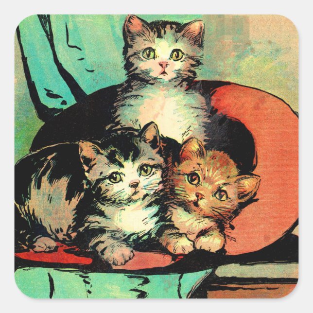 three little kittens square sticker (Front)