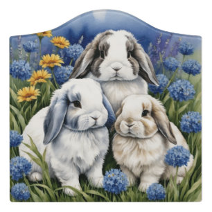 Three Little Lop Bunny Rabbits Door Sign