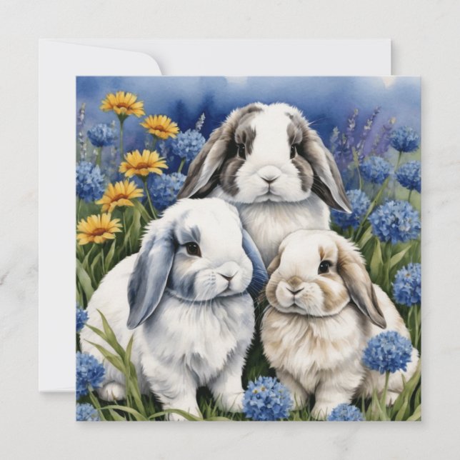 Three Little Lop Bunny Rabbits Holiday Card (Front)