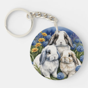 Three Little Lop Bunny Rabbits Keychain