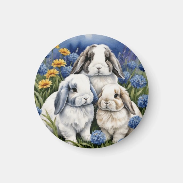 Three Little Lop Bunny Rabbits Magnet (Front)