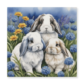 Three Little Lop Bunny Rabbits magnetic card