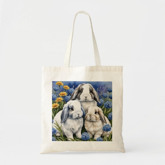 Three Little Lop Bunny Rabbits Tote Bag (Front)
