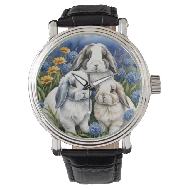 Three Little Lop Bunny Rabbits Watch (Front)