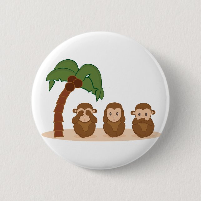 Three little monkeys - three macaquinhos pinback button (Front)