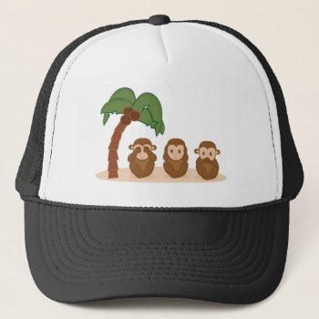 Three Little Monkeys - Three Macaquinhos Trucker Hat by escapefromreality at Zazzle