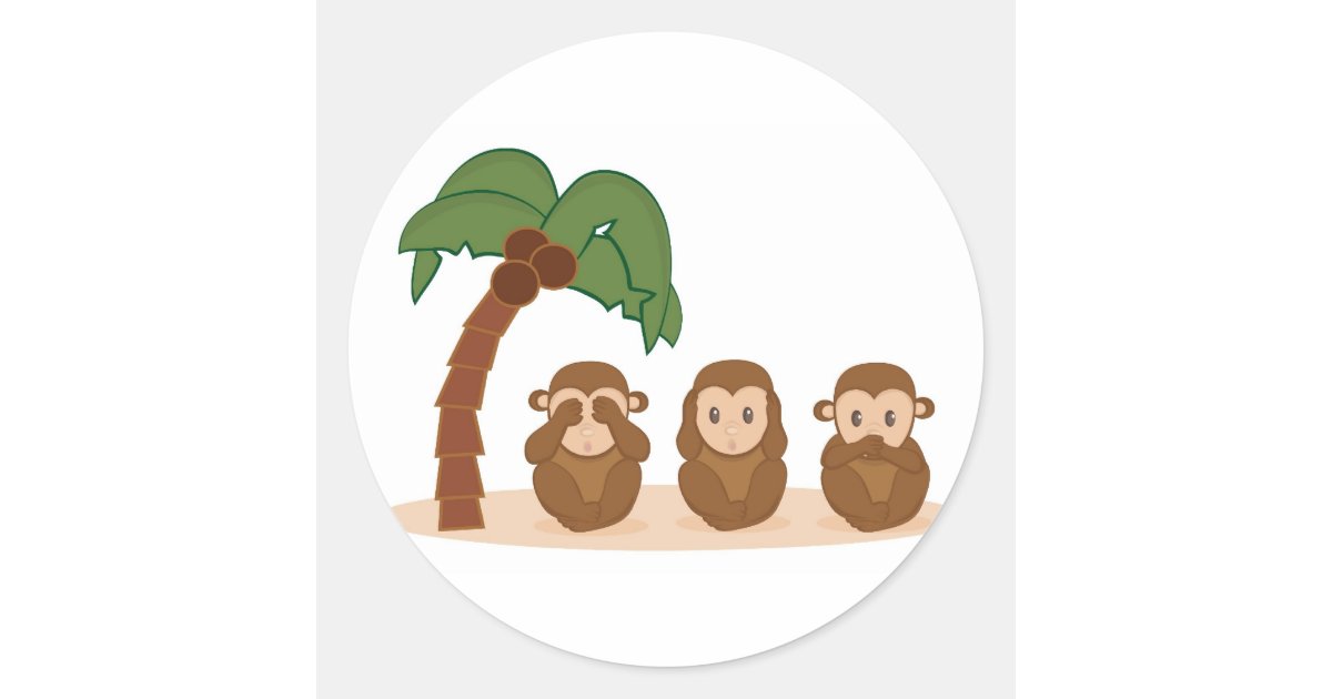 Three little monkeys - três macaquinhos classic round sticker | Zazzle
