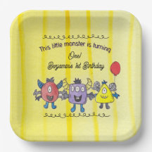 Three Little Monster Colorful Birthday Paper Plate