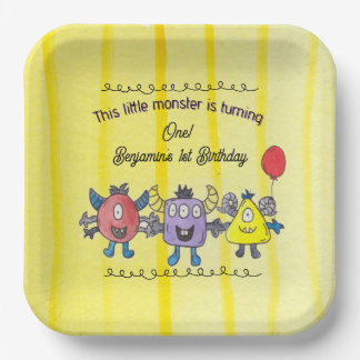 Three Little Monster Colorful Birthday Paper Plate