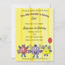 Three Little Monsters Whimsical Birthday Party Inv