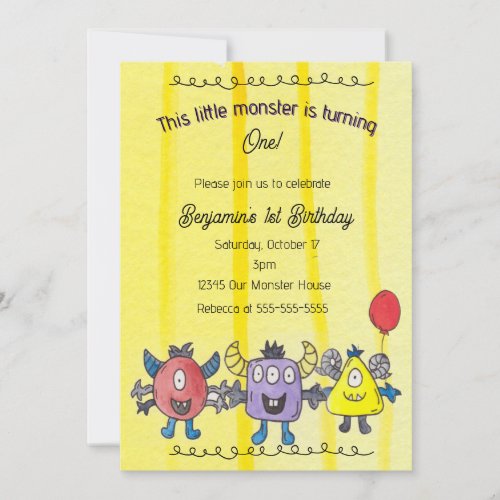 Three Little Monsters Whimsical Birthday Party Inv Invitation