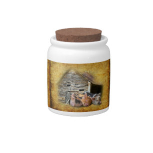 Three Little Pigs At The Rustic Barn Snoozing Candy Jar