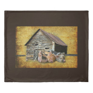 Three Little Pigs At The Rustic Barn Snoozing Duvet Cover