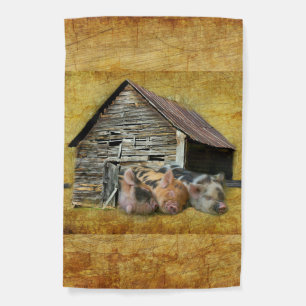 Three Little Pigs At The Rustic Barn Snoozing Garden Flag