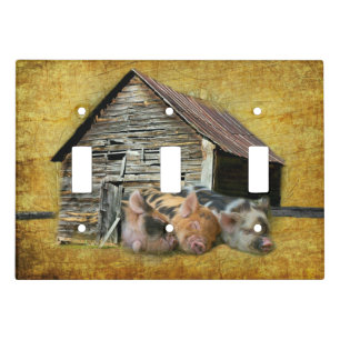 Three Little Pigs At The Rustic Barn Snoozing Light Switch Cover
