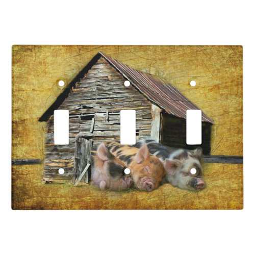 Three Little Pigs At The Rustic Barn Snoozing Light Switch Cover