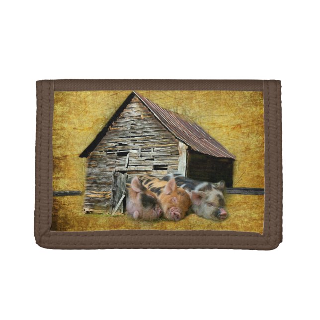 Three Little Pigs At The Rustic Barn Snoozing Trifold Wallet (Front)