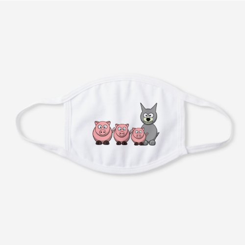 Three Little Pigs Big Bad Wolf Kids White Cotton Face Mask