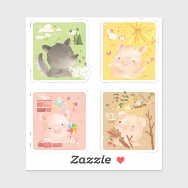 Three Little Pigs & Big Bad Wolf Sticker (Sheet)