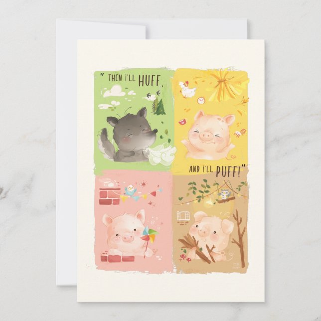 Three Little Pigs & Big Bad Wolf Thank You Card (Front)