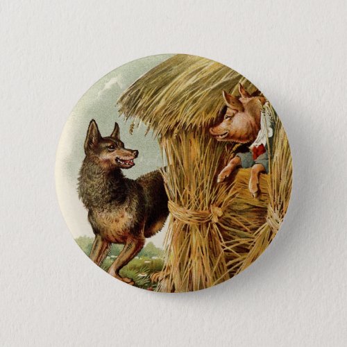 Three Little Pigs Big Bad Wolf Vintage Fairy Tale Button